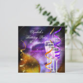 Invitation Champagne Purple Gold Abstraite fête d'anniversair (Debout devant)