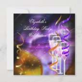Invitation Champagne Purple Gold Abstraite fête d'anniversair (Devant)