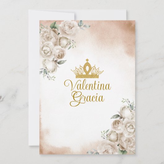 Invitation Champagne Quinceañera 15 Anos Fleurs Couronne d'or (Dos)
