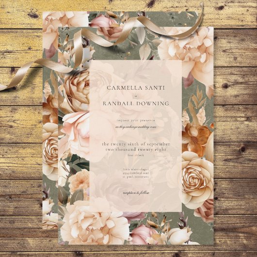 Invitation Champagne romantique vintage Beige & Sage Floral