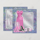 Invitation Champagne rose argenté violet rose femme nuit (Devant / Derrière)