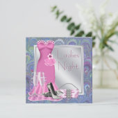 Invitation Champagne rose argenté violet rose femme nuit (Debout devant)