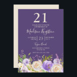 Invitation Champagne Rose blanche violet 21ème anniversaire<br><div class="desc">Champagne White Rose violet 21e anniversaire Invitation Voir la collection correspondante en magasin</div>