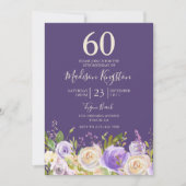 Invitation Champagne Rose blanche violet 60e anniversaire (Devant)