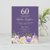 Invitation Champagne Rose blanche violet 60e anniversaire (Debout devant)