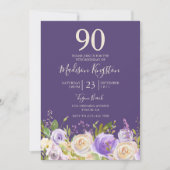 Invitation Champagne Rose blanche violet 90e anniversaire (Devant)