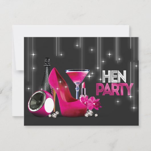 Invitation Champagne Rosé Chaud Haut Talon Noir Hen Party (Devant)