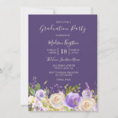 Invitation Champagne Rose Fleurs violettes fête de graduation (Devant)