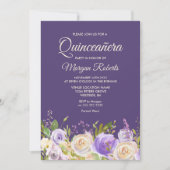 Invitation Champagne Rose Fleurs violettes Quinceanera (Devant)