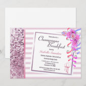 Invitation Champagne Rose Floral Fête des mariées du petit dé (Devant / Derrière)