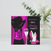 Invitation Champagne rose glamour fête d'anniversaire (Debout devant)