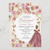Invitation Champagne Rose Gold Butterfly Princess Quinceanera (Devant / Derrière)