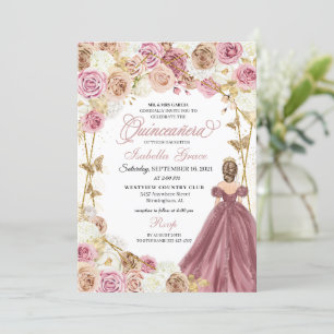 Invitation Champagne Rose Gold Butterfly Princess Quinceanera