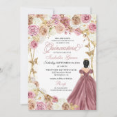 Invitation Champagne Rose Gold Butterfly Princess Quinceanera (Devant)