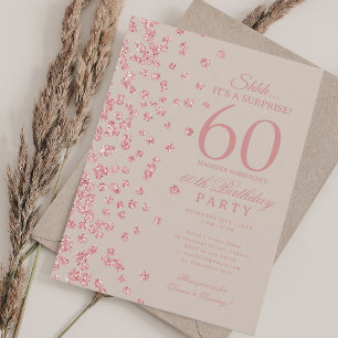 Invitation Champagne Rose Gold Glitter Surprise 60e Anniversa