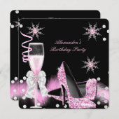 Invitation Champagne Rose Haut talons fête d'anniversaire (Devant / Derrière)