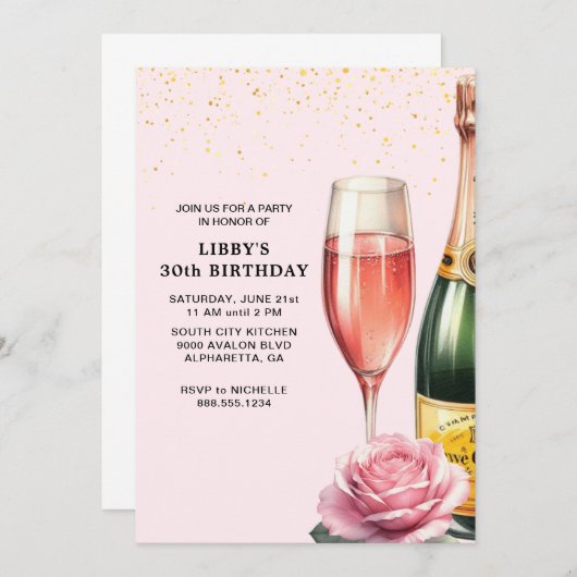 Invitation Champagne rose Mimosa (Devant / Derrière)