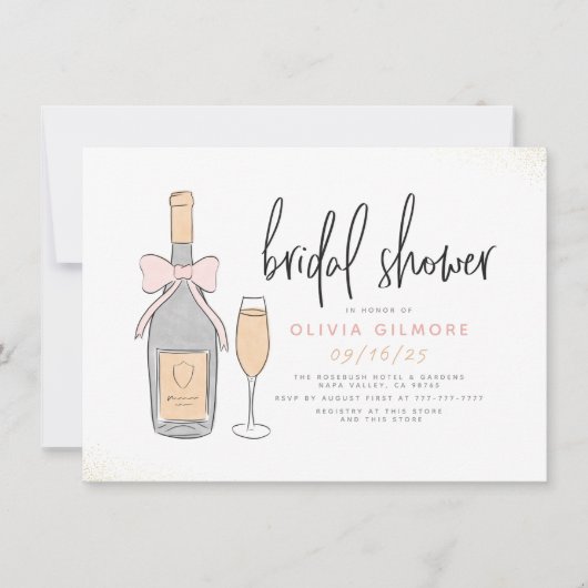 Invitation Champagne rose & or moderne Fête des mariées mouss (Devant)