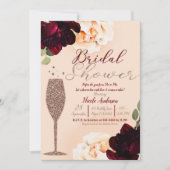 Invitation Champagne Rose Or Pêche Fête des mariées Florale (Devant)