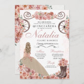Invitation Champagne Rose Ranchero Princesse Robe Quinceanera (Devant / Derrière)