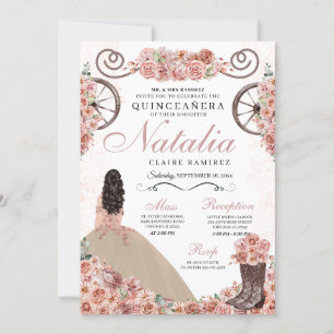 Invitation Champagne Rose Ranchero Princesse Robe Quinceanera