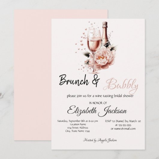 Invitation Champagne Rose Rose Brunch & BubblyDouche nuptiale (Devant / Derrière)