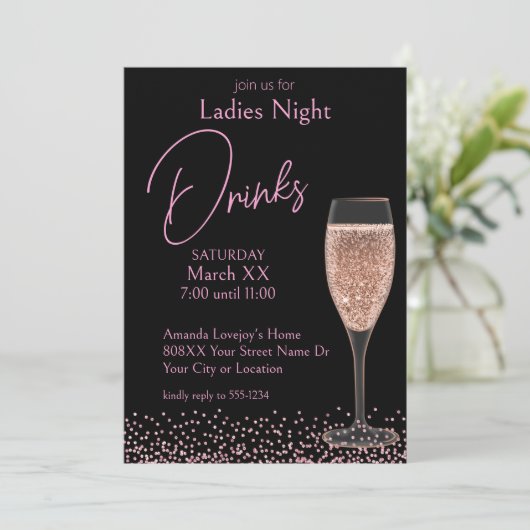 Invitation Champagne rose sur Black Ladies Night Dracks (Debout devant)