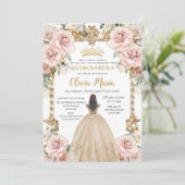 Invitation Champagne rose vintage Floral Quinceañera (Debout devant)