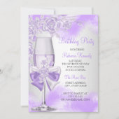 Invitation Champagne Rose violet Fête Florale blanche (Devant)