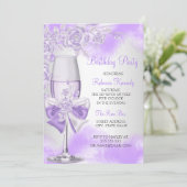 Invitation Champagne Rose violet Fête Florale blanche (Debout devant)