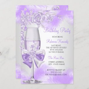 Invitation Champagne Rose violet Fête Florale blanche