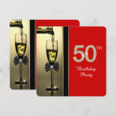 Invitation Champagne rouge et or Red 50th Birthday Party (Devant / Derrière)
