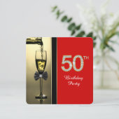Invitation Champagne rouge et or Red 50th Birthday Party (Debout devant)