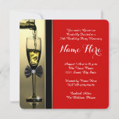 Invitation Champagne rouge et or Red 50th Birthday Party (Dos)