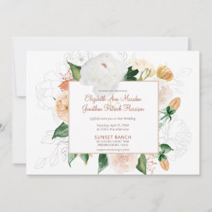 Invitation Champagne Rust Terracotta Blanc Floral Mariage