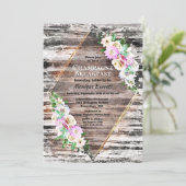 Invitation Champagne Rustique Rose Bois Floral (Debout devant)