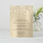 Invitation Champagne Sepia Gold Parties scintillant Effet Dri (Debout devant)