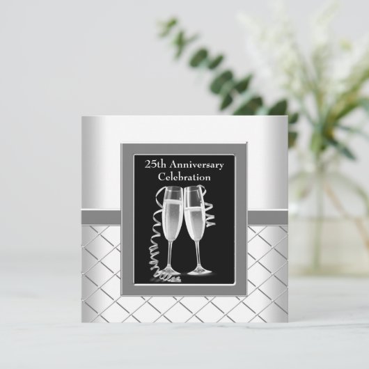 Invitation Champagne Silver 25e Mariage fête d'anniversaire (Debout devant)