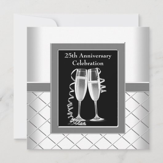 Invitation Champagne Silver 25e Mariage fête d'anniversaire (Devant)