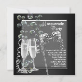 Invitation Champagne Silver Black Masquerade Party (Devant)