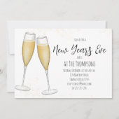 Invitation Champagne simple de nouvelle année Couleur d'eau (Devant)