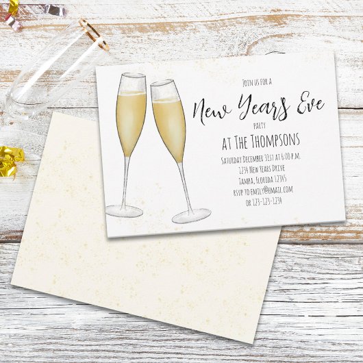 Invitation Champagne simple de nouvelle année Couleur d'eau