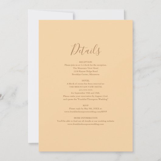 Invitation Champagne Simple tout en un Mariage de script chic (Dos)