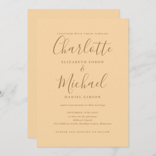 Invitation Champagne Simple tout en un Mariage de script chic (Devant / Derrière)