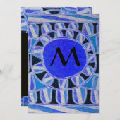 Invitation CHAMPAGNE SOLAIRE MONOGRAM, bleu turquoise noir (Devant / Derrière)