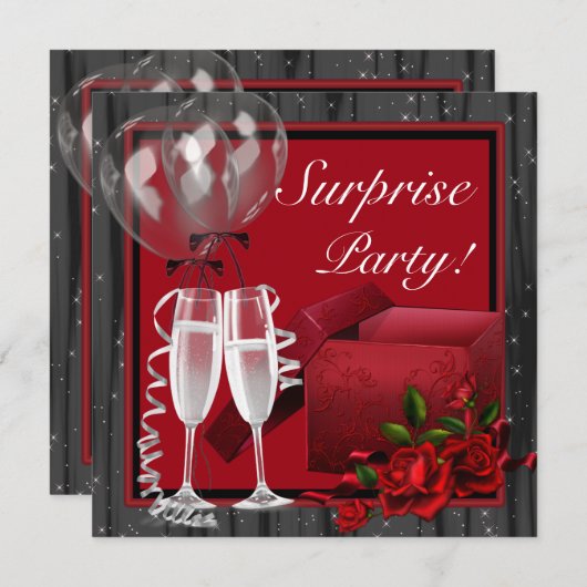 Invitation Champagne Sparkings Red Surprise Party (Devant / Derrière)