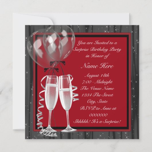 Invitation Champagne Sparkings Red Surprise Party (Dos)