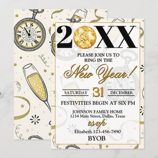 Invitation Champagne Toast 2026 New Years Eve Party (Devant / Derrière)