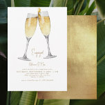 Invitation Champagne Toast Gold Text Engagement Partie II<br><div class="desc">Toast au champagne. Texte en or. Invitation. Image de retour en or métallique.</div>