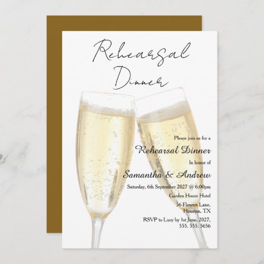 Invitation Champagne Toast Rehearsal Dinner (Devant / Derrière)